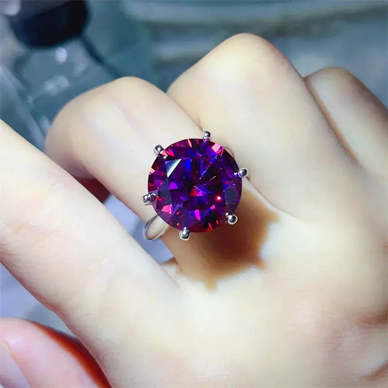 Colored Moissanite Six Claws Sterling Silver Ring — product image 11