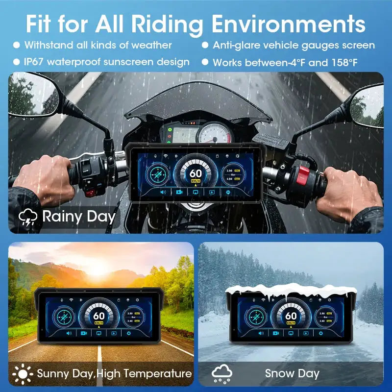 Jansite Portable 8.1 inch IP67 Waterproof Motorcycle 4K DVR GPS Navigation Wireless Carplay Android Auto Moto Recorder Monitor
