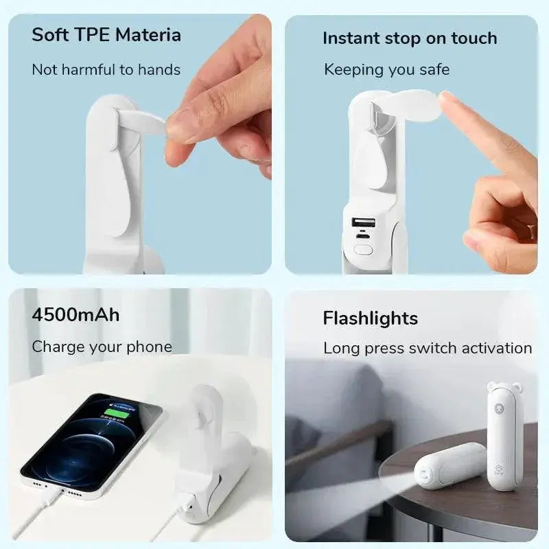 JISULIFE 3In1 Handheld Fan Power Bank And Light Portable