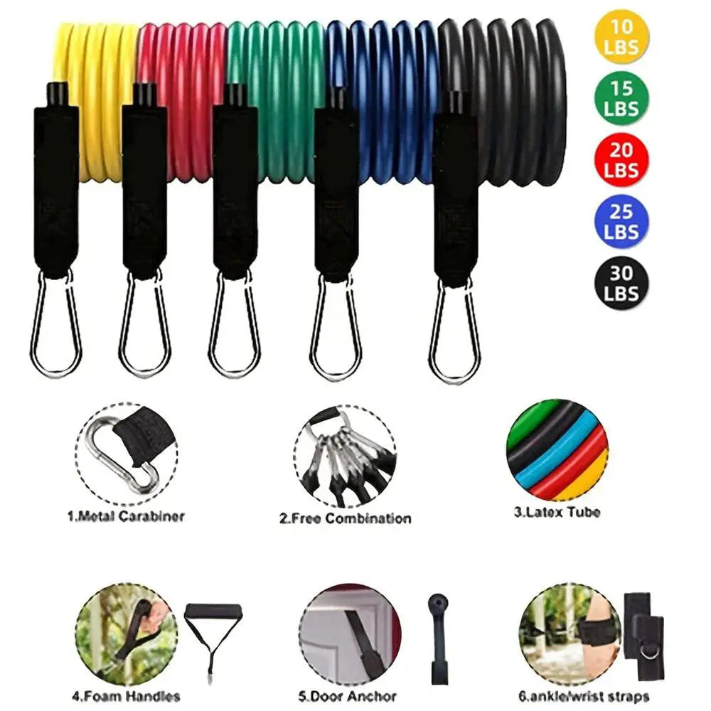 11-Piece Portable Resistance Band Set for Fitness Training - OurLum.com