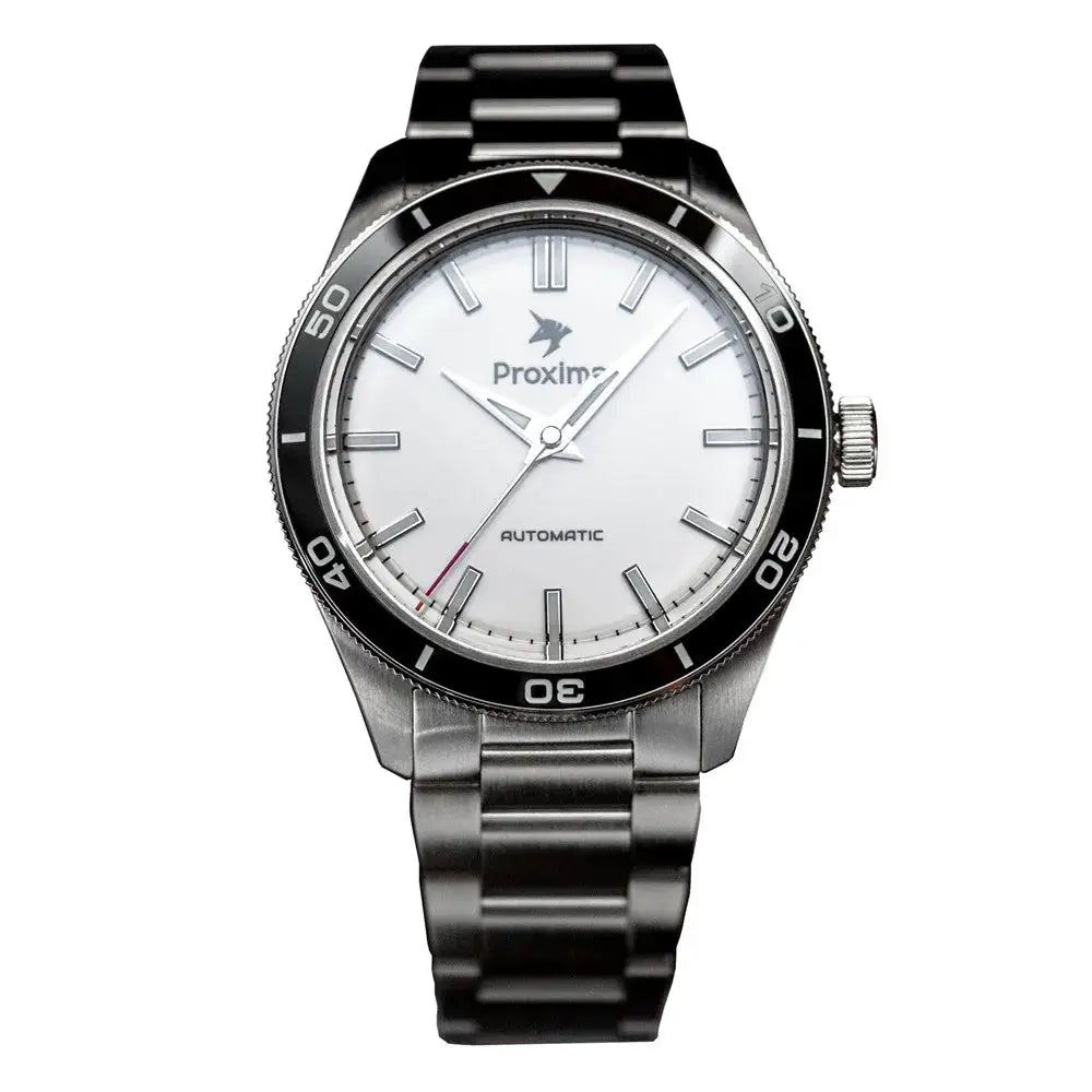 Proxima PX1697 39mm Men Watch White Enamel Dial Bubble Sapphire PT5000 SW200 Automatic Mechanical Vintage Watches 20Bar Luminous