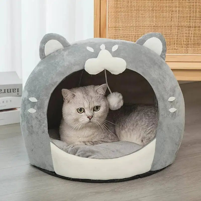 Cozy Cat Shaped Pet Bed House Plush Breathable Design