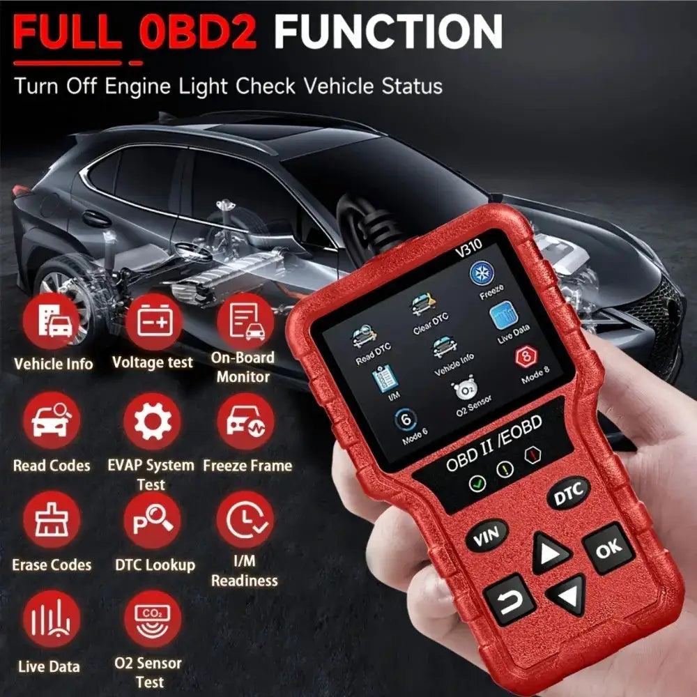 V310 OBD2 scanner diagnostic tool for real-time monitoring of compatible engine data for cars and trucks
