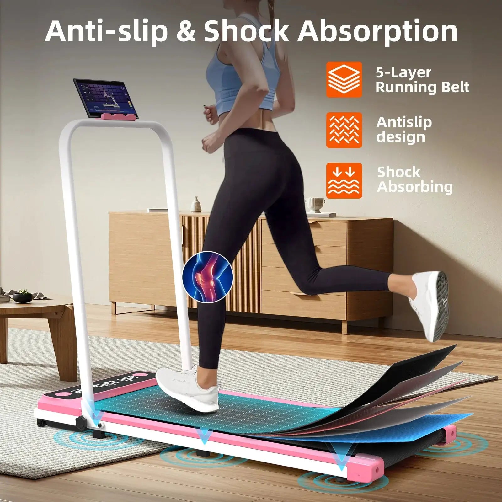 Mini Under Desk Foldable LED Screen Home Electric Treadmill with Walking Pad Portable Treadmills Pink Color for Home Gym Use