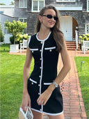 Patchwork A Line Mini Dress Chic Knitwear Cardigan Style