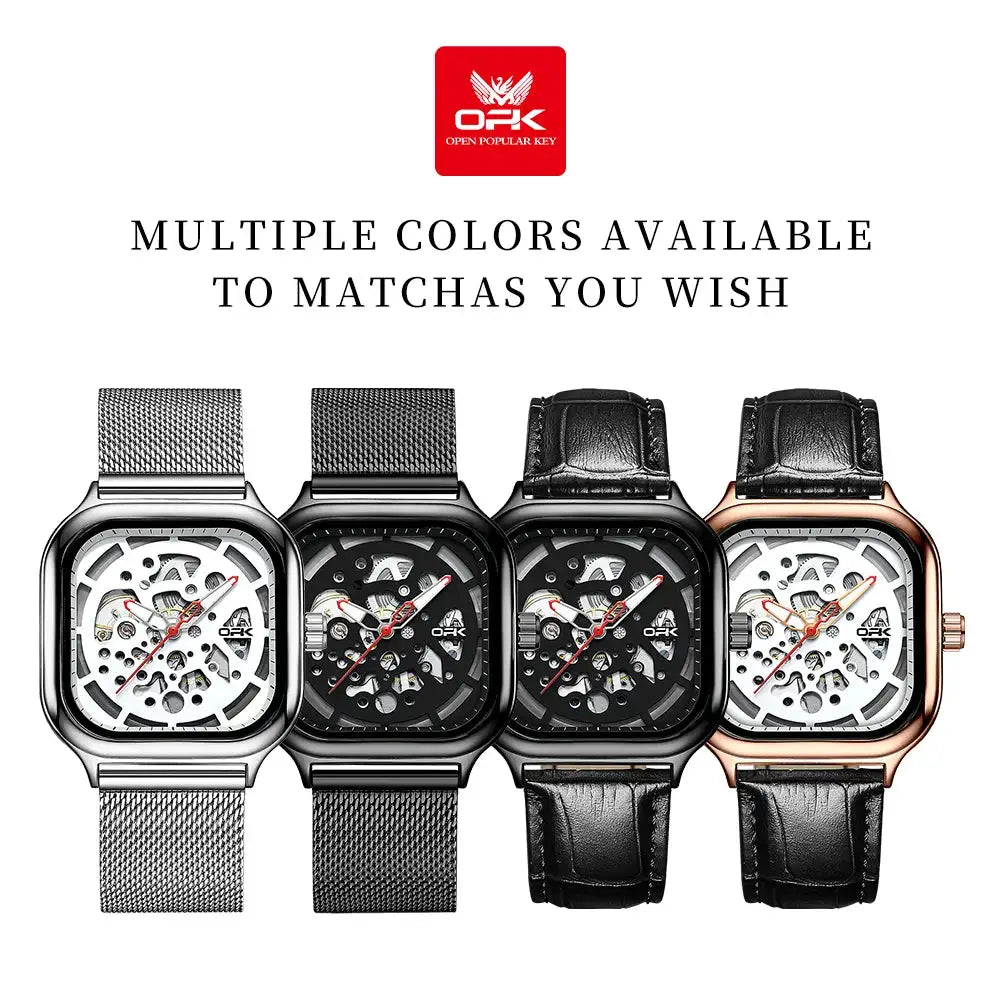 OPK 8173 Hollow Men's Watch Classic Luminous Waterproof Mesh Steel Strap Automatic Mechanical Wristwatch for Man Original