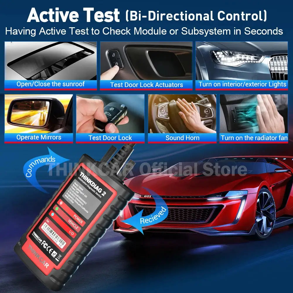 THINKCAR Thinkdiag 2 OBD2 Scanner Support CAN FD Protocols ALL Car Brands Free Full Softwares 16 Reset Functions ECU Coding