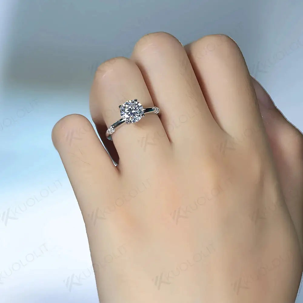 Round Moissanite Ring in Sterling Silver Kuololit White rhodium plated — product view 6