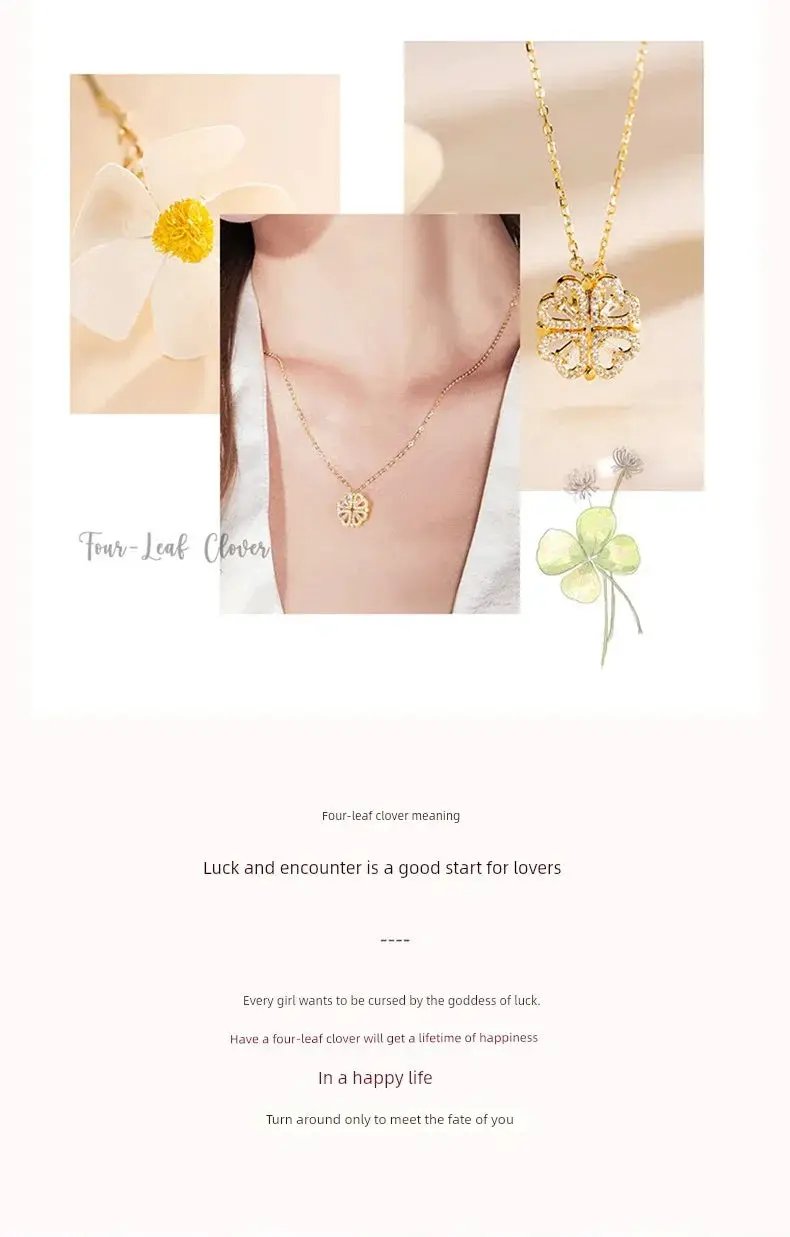 Four Leaf Clover Foldable Sterling Silver Clavicle Necklace - OurLum.com