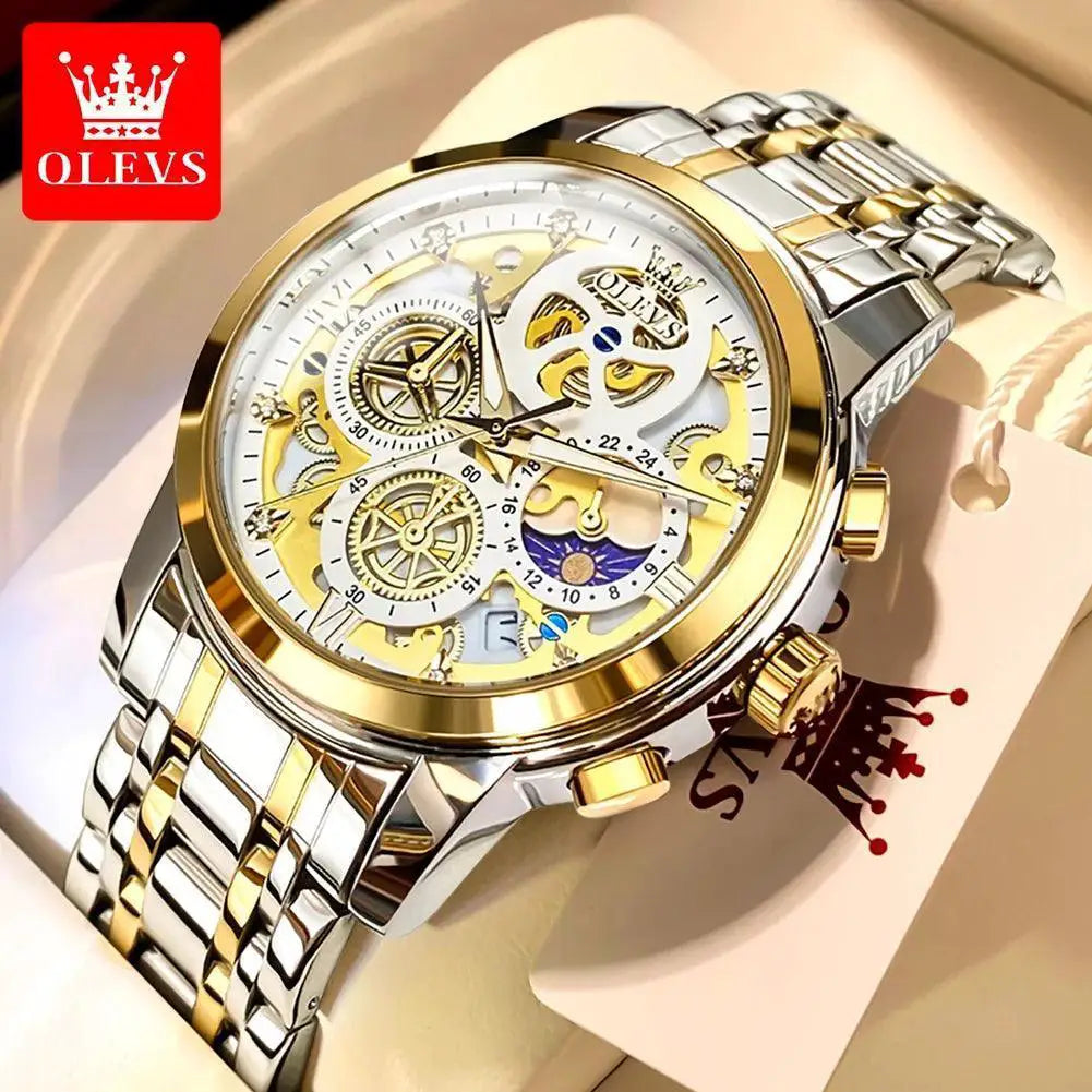 Elegant Gold Skeleton Watch Waterproof Timepiece for Men
