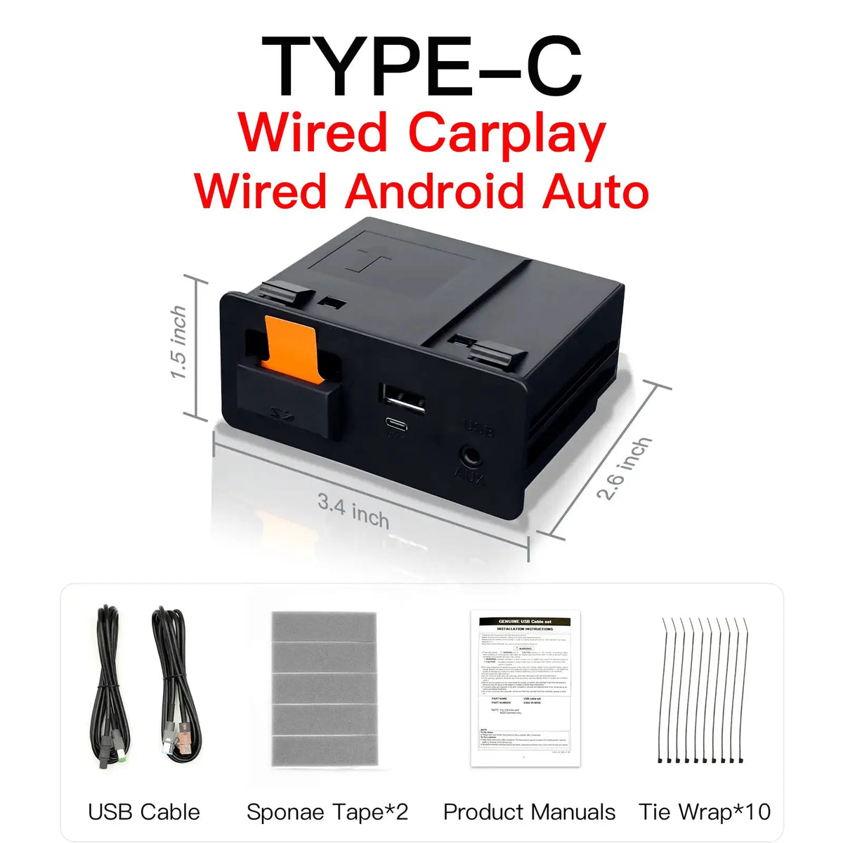 Type-C Wired Wireless CarPlay Android Auto USB Adapter for Mazda 2 3 6 CX3 CX5 CX8 CX9 MX5 Demio Miata TK78669U0C Retrofit Kit