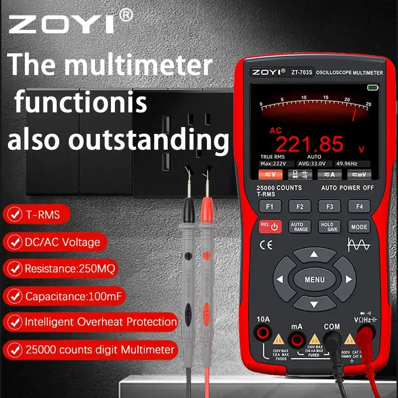 ZOYI ZT-703 Handheld Digital Oscilloscope Multimeter Three-in-One Two-Channel Oscillometer Signal Generator Electrician