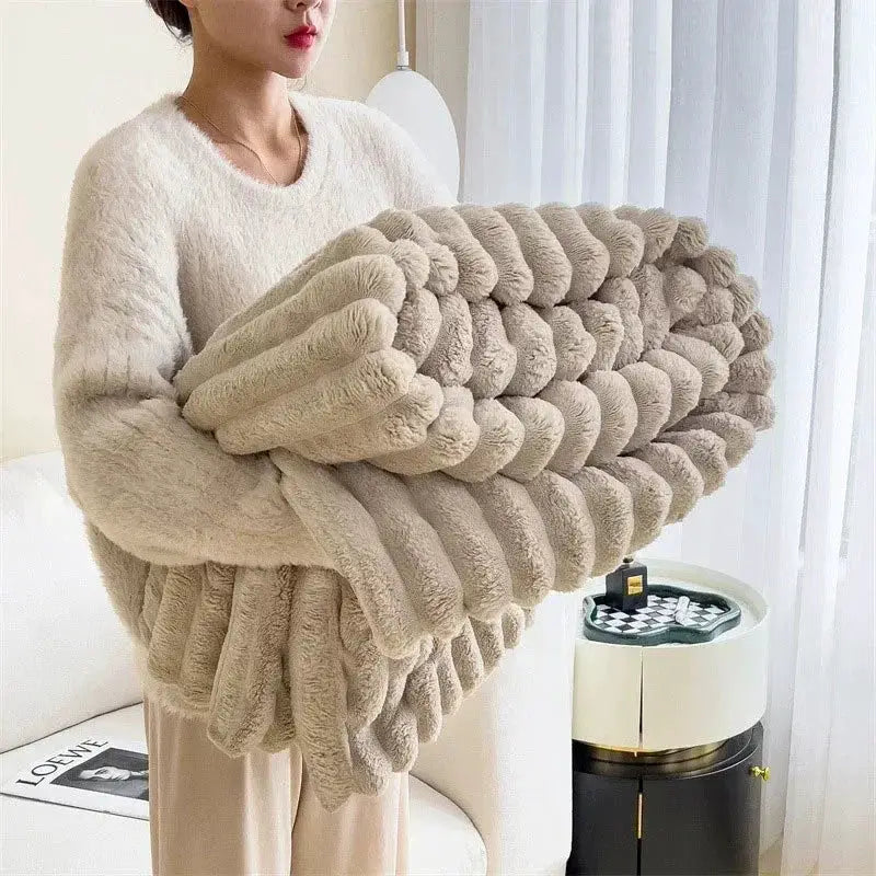 Winter Warm Cotton Striped Bedspread Throw Skin Friendly