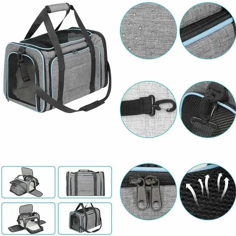 Portable Soft Sided Cat Carrier Handbag With Expandable Bag