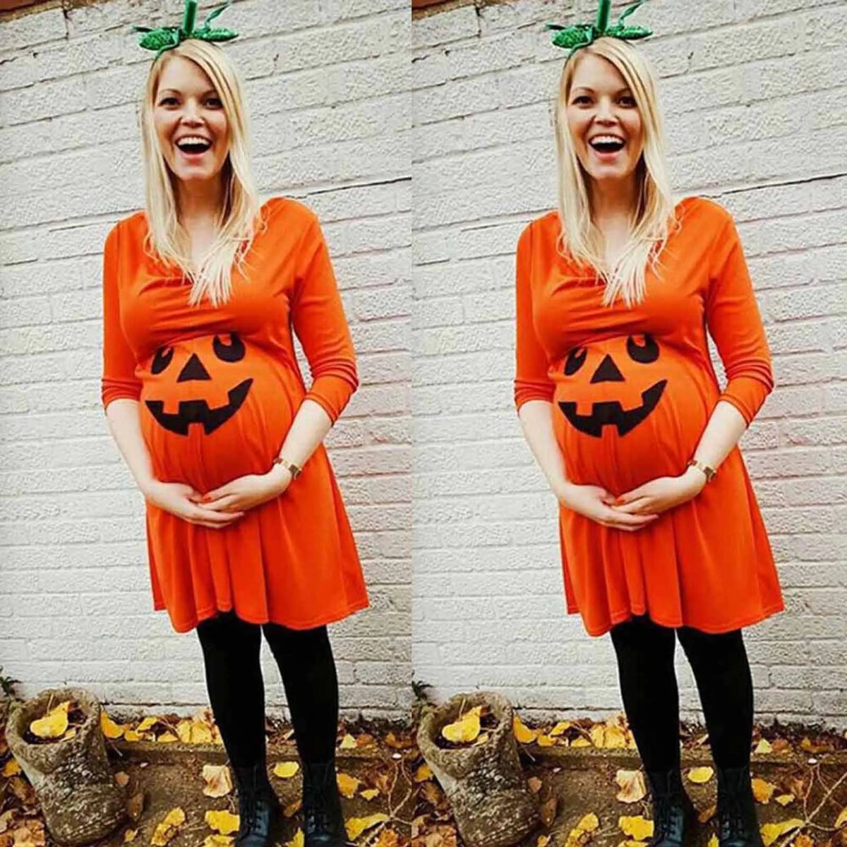 Pumpkin Print Maternity Party Dress