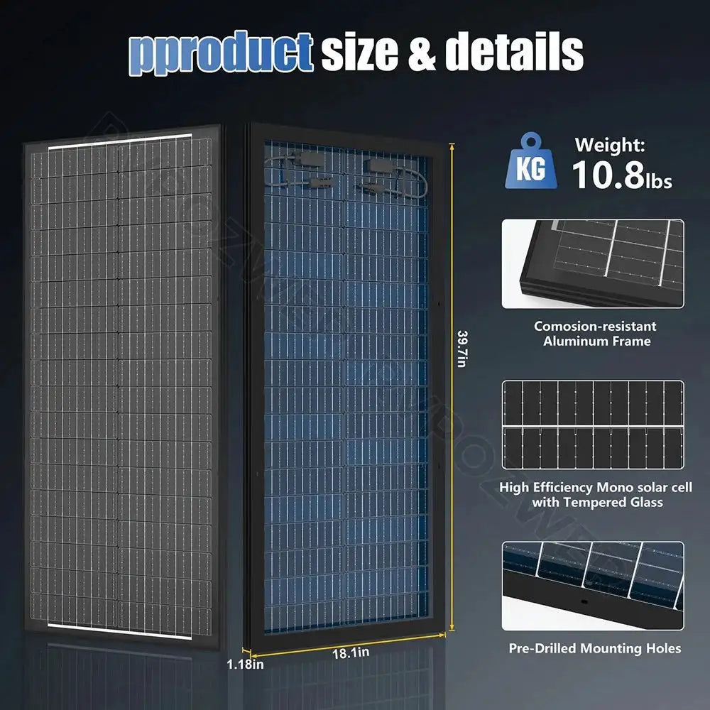 RVPOZWER 400W/200W/100W Bifacial Solar Panels 18BB Mono Cells High Efficiency Module RV Power Marine Boat Outdoor Off Grid