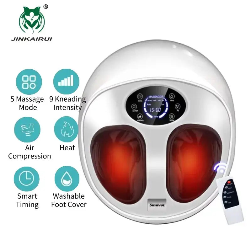 Electric Foot Massage Machine With Remote Control Shiatsu Kneading Warm Compress Home Office Airbag Full Wrapped Feet Massager