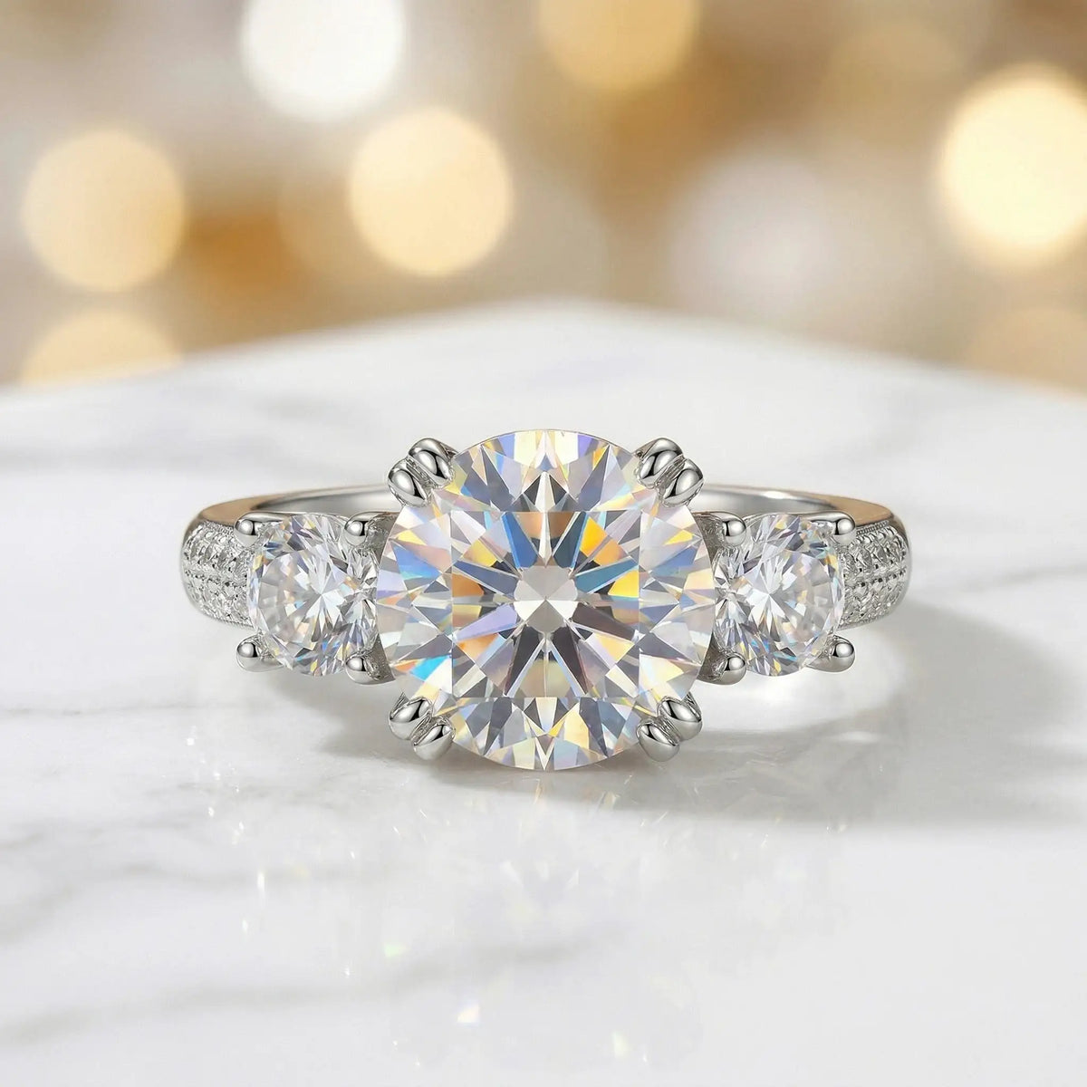 Round Moissanite Ring in Sterling Silver Classic Prong Setting — product view 2