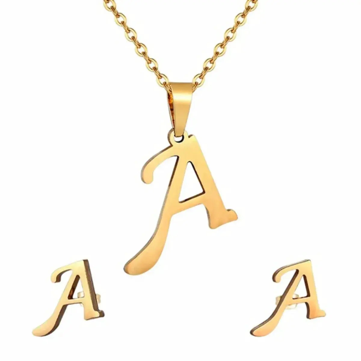 Stainless Steel Alphabet Initial Necklace And Earrings Set