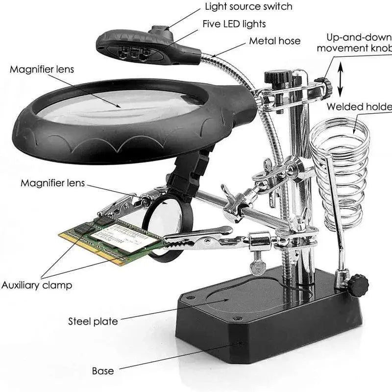 Hand Soldering Iron Stand With LED Magnifier For Repair