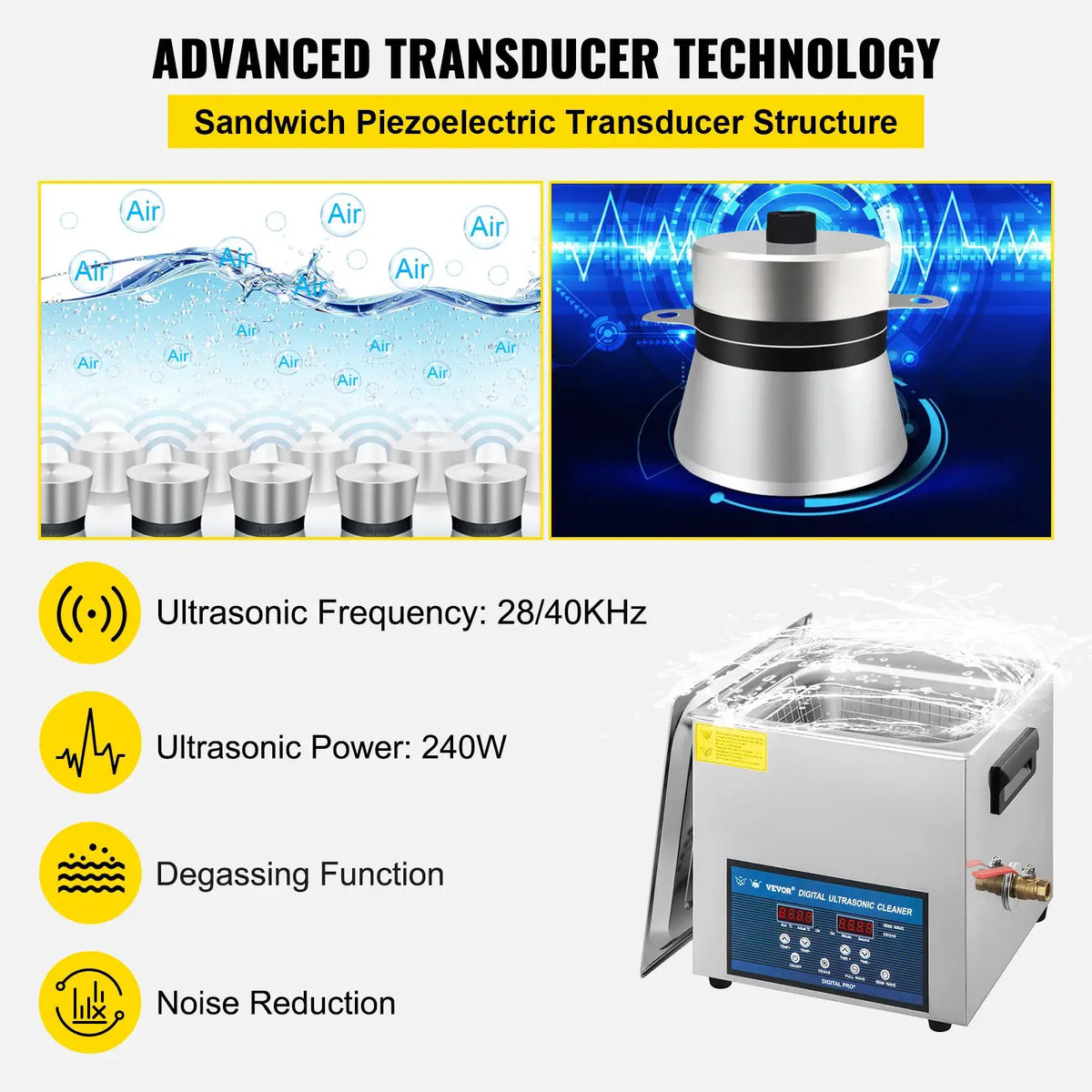 SucceBuy Ultrasonic Cleaner Dual Frequency Digital Portable — product view 3