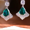 Sapphire Emerald Cluster Drop Earrings