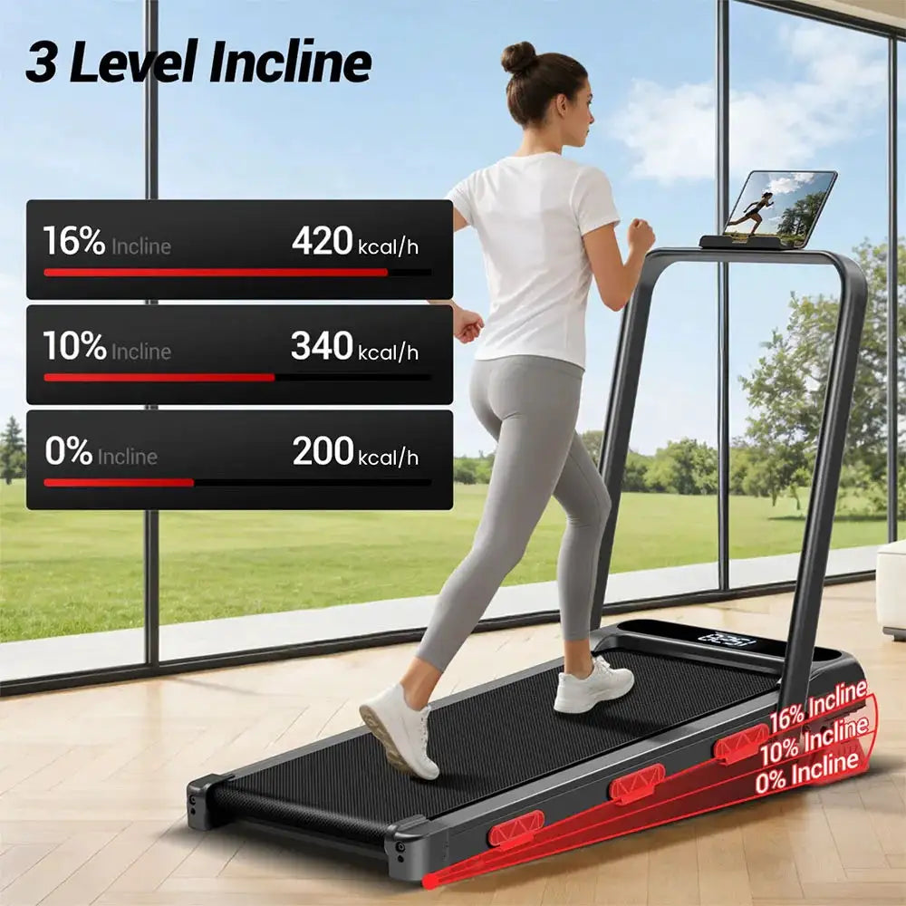 EviTrend Z1F 3-in-1 Foldable Treadmill with 16% Incline, 3 Manual Incline Levels, 2.5HP Quiet Brushless Motor, 10km/h Max Speed, 136kg Capacity, 39cm Wide Running Belt, 6 Shock Absorbers, LED Display, for Home & Office, Local