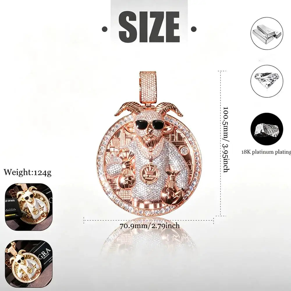 Iced Goat Head Gold Pendant Men — product image 2