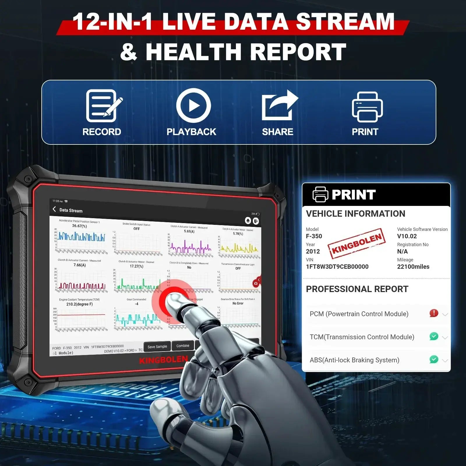 Kingbolen K10 Car Diagnostic Tool ECU Coding Active Test