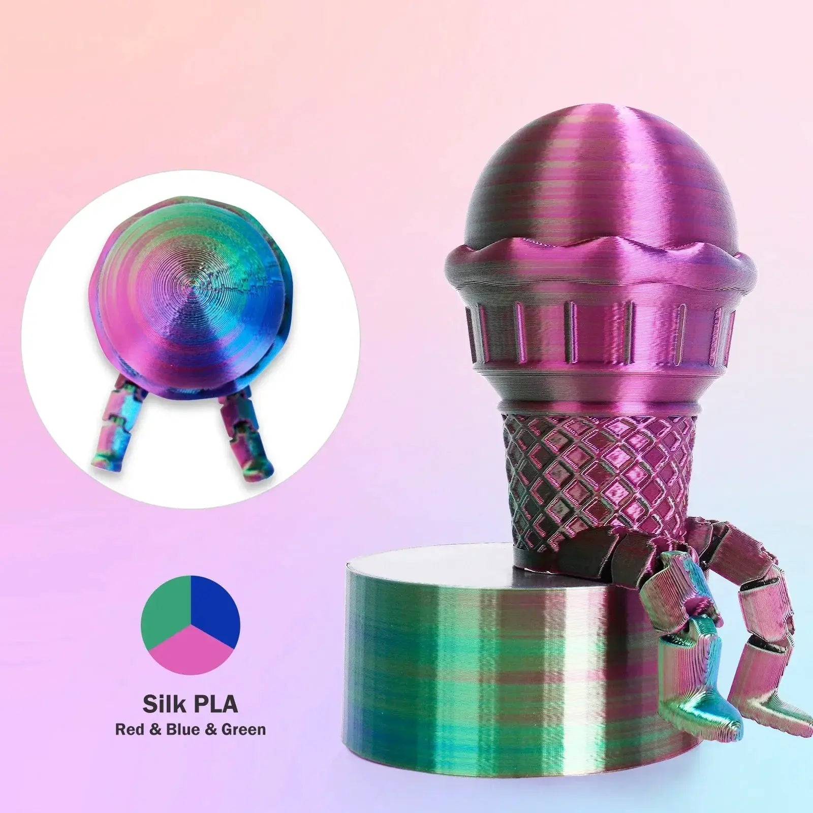 Eryone Tri-Color Co-Extrusion Silk PLA 1.75mm 1KG Filament
