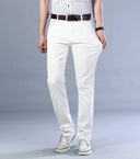 Spring Men's Slim Jeans Classic Style Straight Elasticity Cotton Denim Pants Male Brand Trousers Wine Red Black White