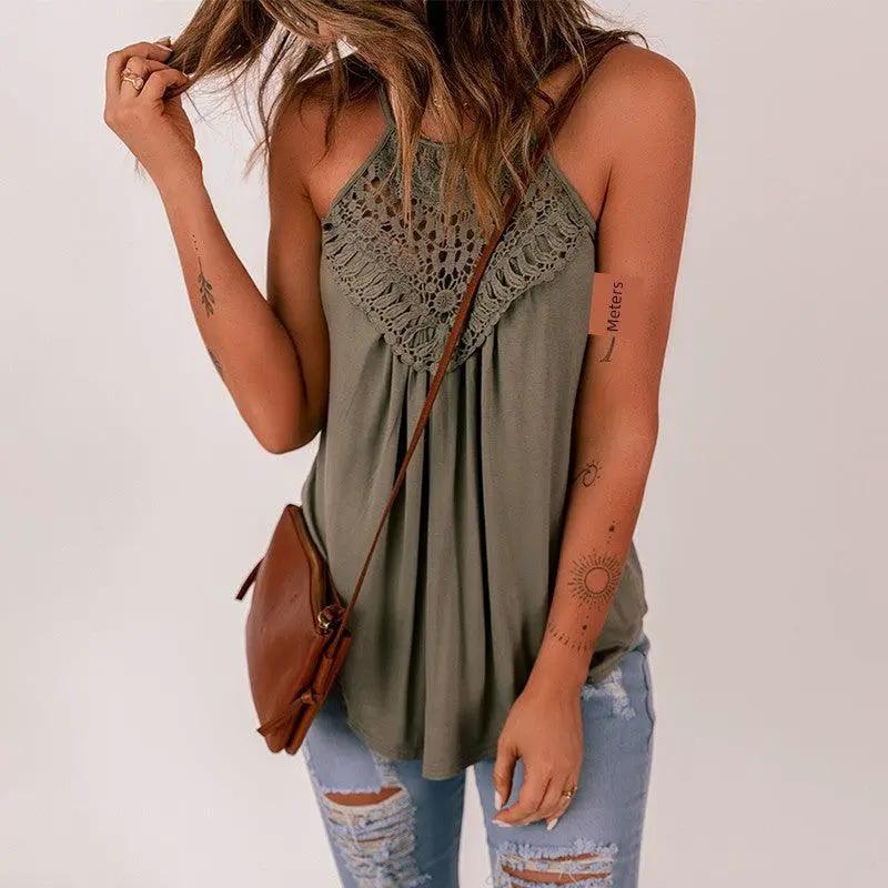 Pure Color Casual Sling Lace Top Vest For Women Everyday