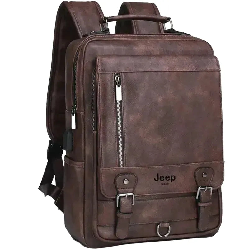 JEEP BULUO Leather Backpack - Men — Brown