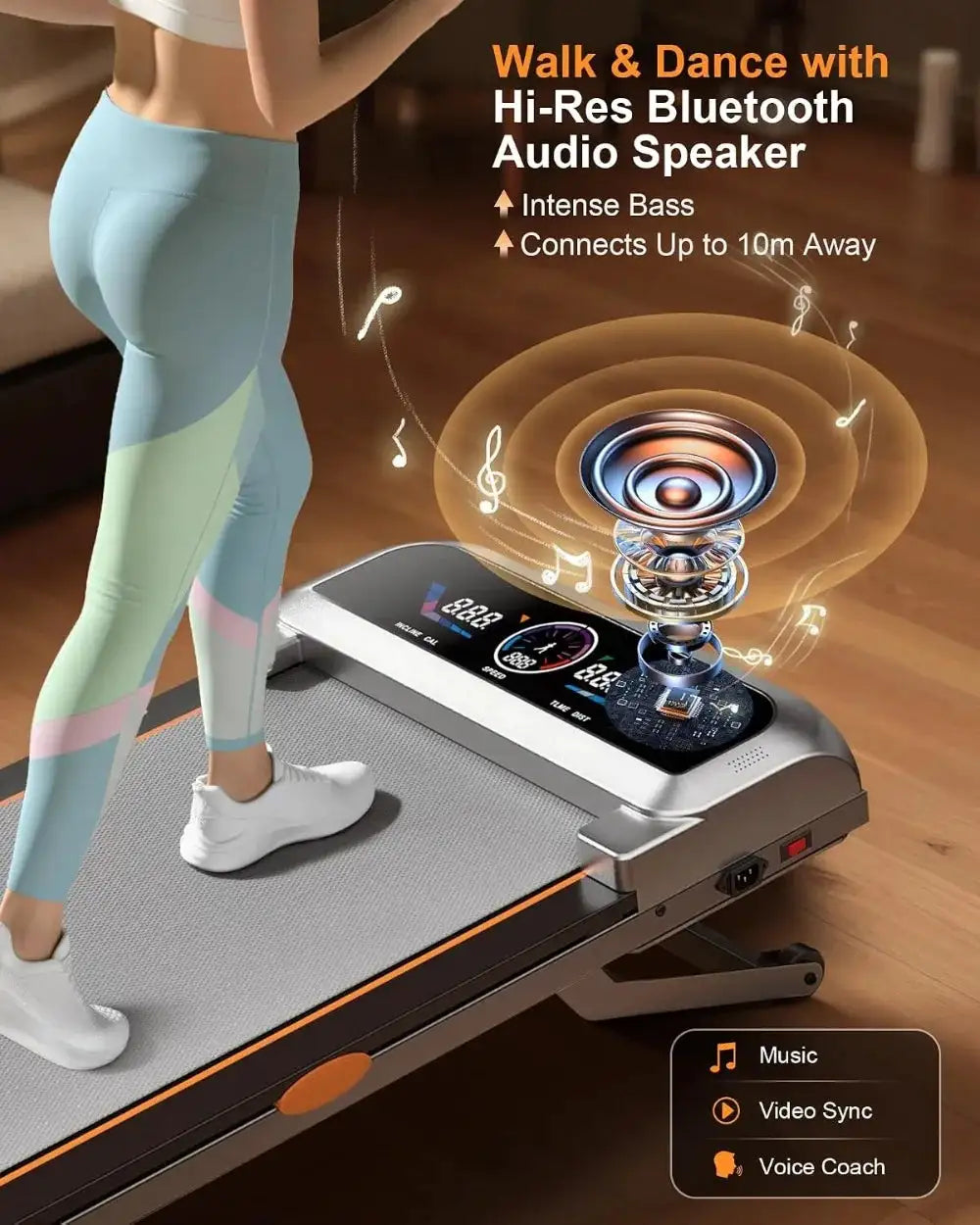 Walking Pad Treadmill With 15% 12-Level Auto Incline & UI Screen, 3.5HP Foldable Under Desk Treadmill With Bluetooth Speaker, Portable Treadmills For Home Office 450LBS, Remote, RGB Light