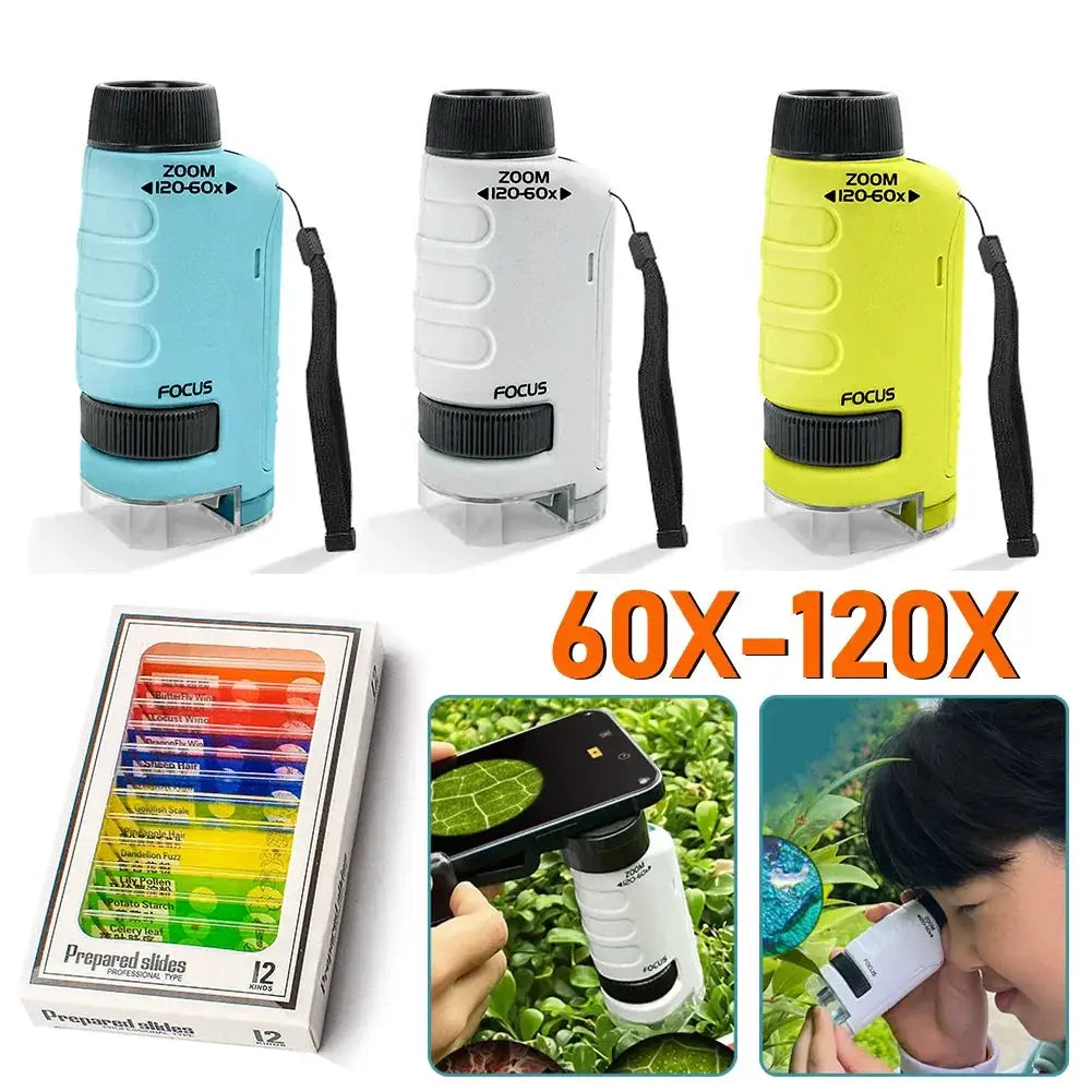 Educational Handheld Microscope Kit 60 To 120x LED For Kids