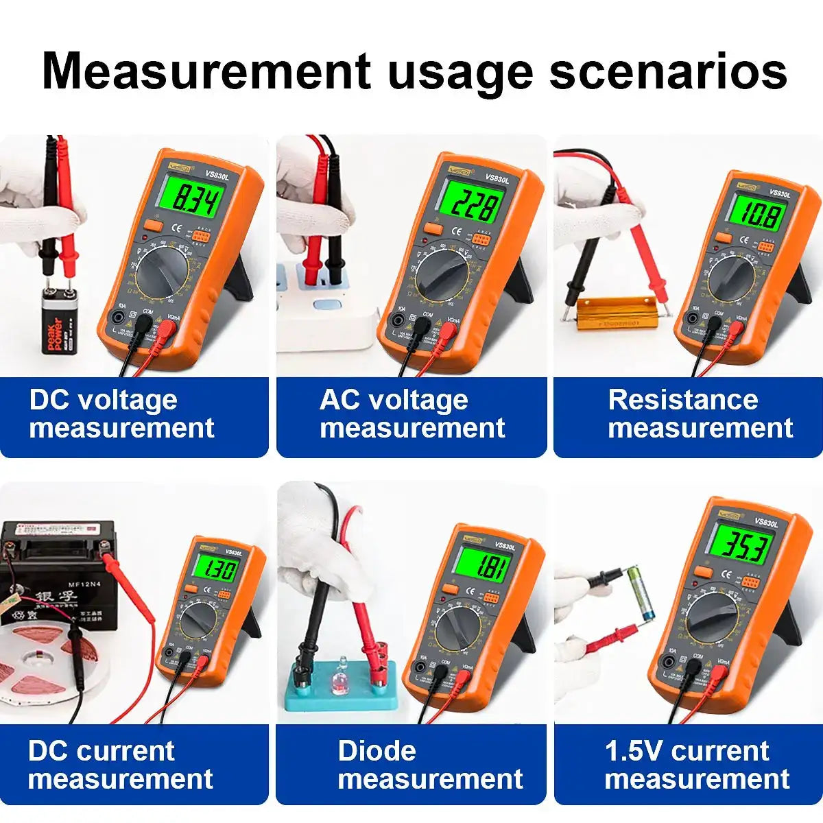 Digital Multimeter Manual Type AC/DC Voltage Current Tester Ohm Ammeter Detector Tool Backlit Screen 1999 Counts with Support