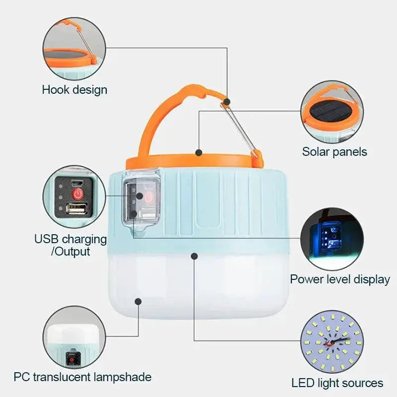Solar LED Camping Lantern With Remote Control Waterproof Light
