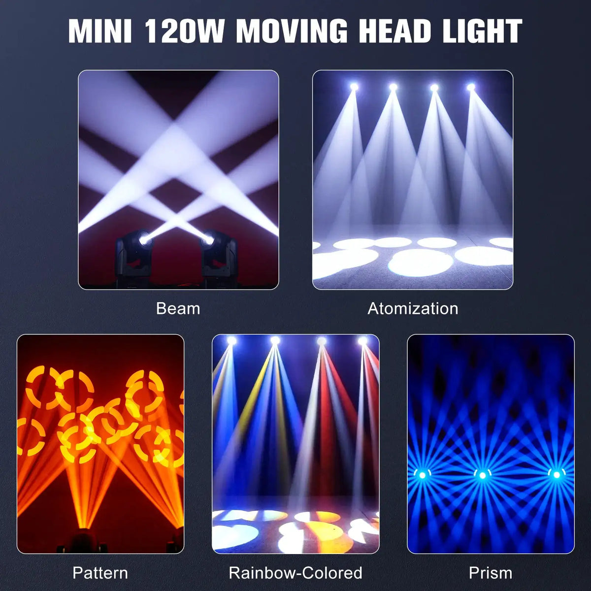 U'King 120W Focusing Moving Head Light DMX Stage Light with Halo Strip 7Gobos 7Colors 3Prisms RGBW LED Spotlight for DJ Disco