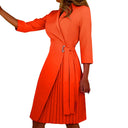 Pleated Patchwork Belted Blazer Dress