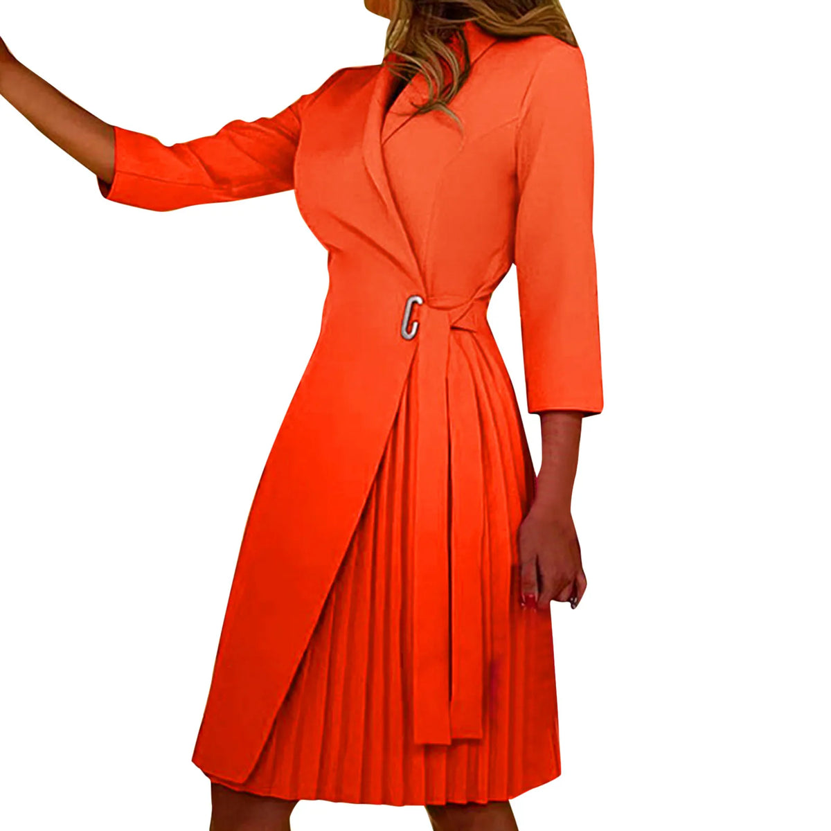 Pleated Patchwork Belted Blazer Dress