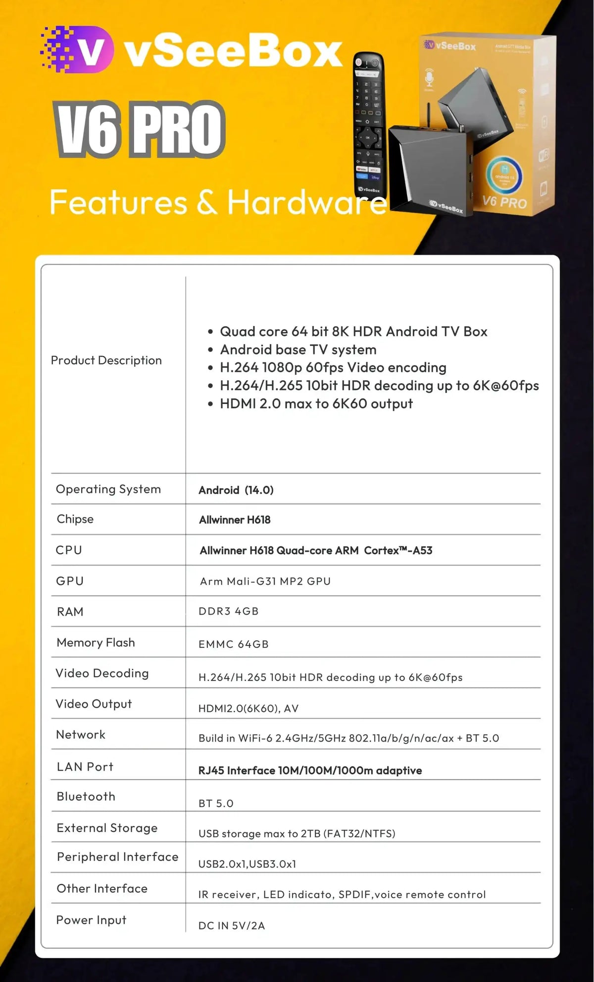 VSeeBox V6 Pro Android Streaming Box — product view 3