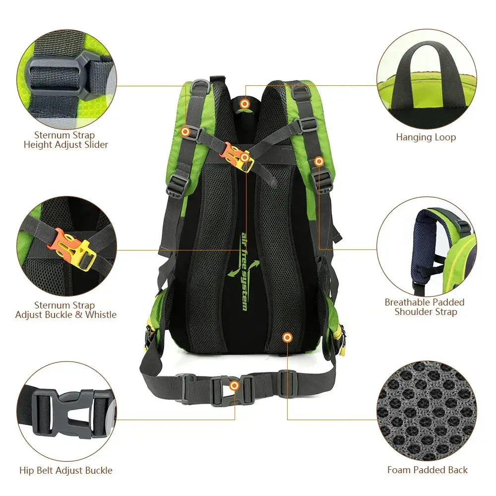 40L Water Resistant Travel Backpack For Camping Hiking Gear