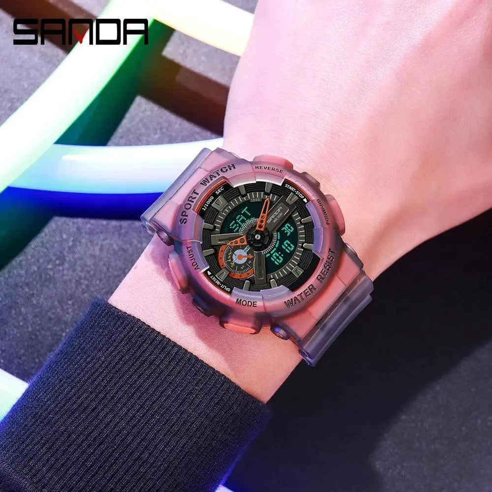 Sports Watch Men Dual Display Tech Fluorescent Design