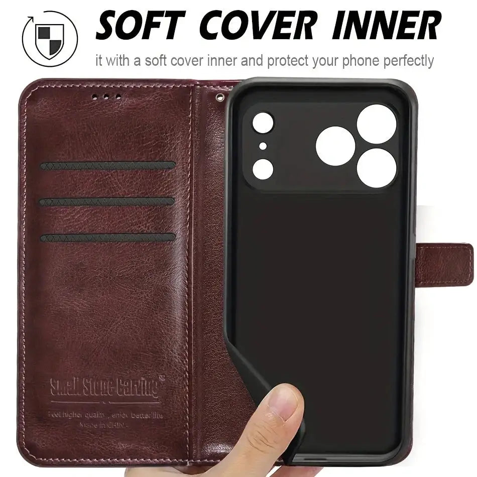 Leather Wallet Phone Case For iPhone 18 Pro Max 17 17e Air 16 16Pro 16e 15 12 14 13 11 SE XS XR X 8 7 Plus Flip Card Slot Cover