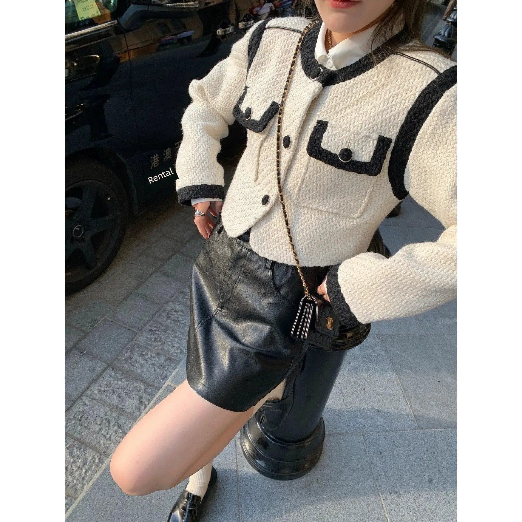 Autumn Vintage Brown Leather Skirt Elegant Aline Style
