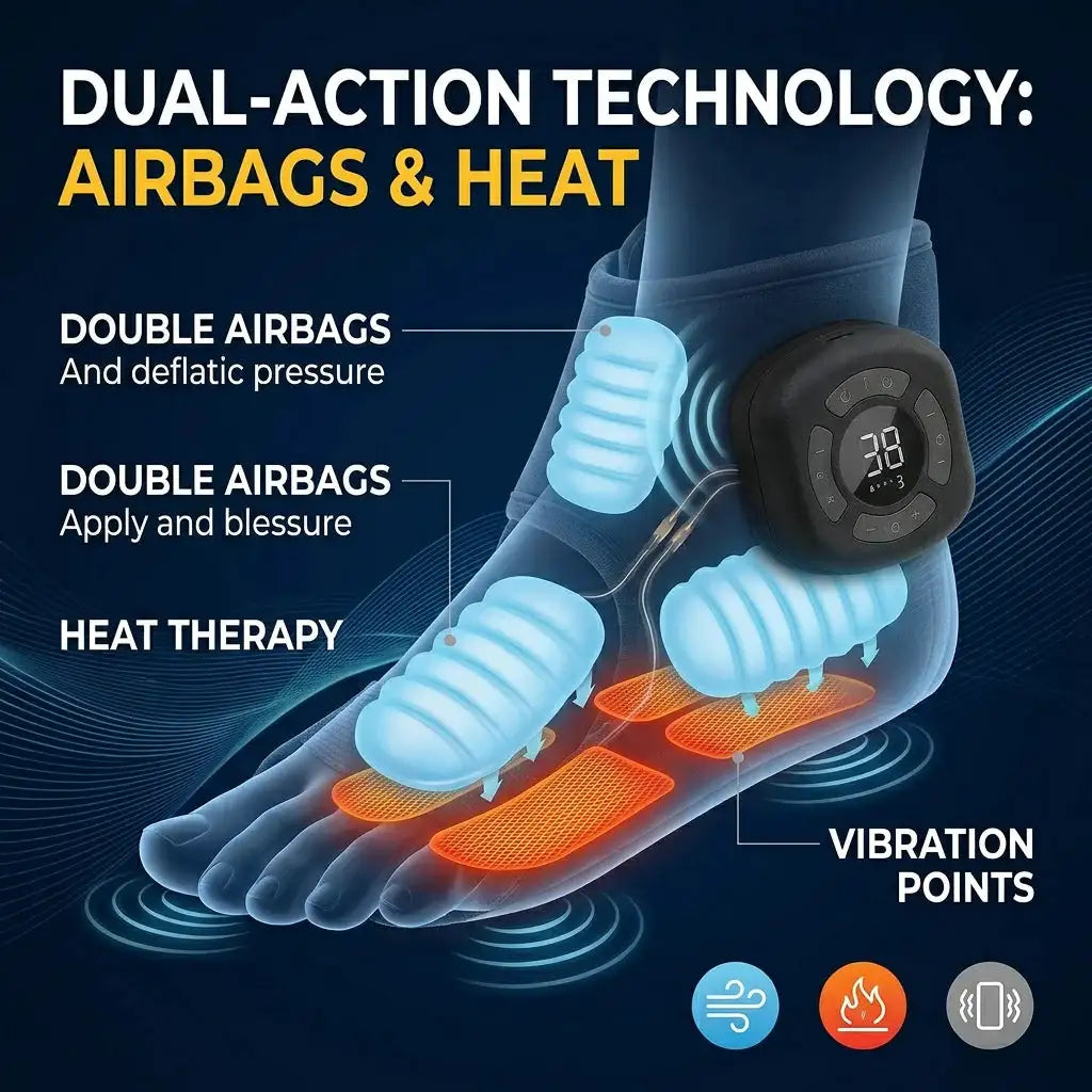 Ankle Foot Air Massager 3 Modes 5 Levels Wrap Cordless 1200mAh Vibrating Warming Sleeve Support Rechargeable Compress Joint Cuff