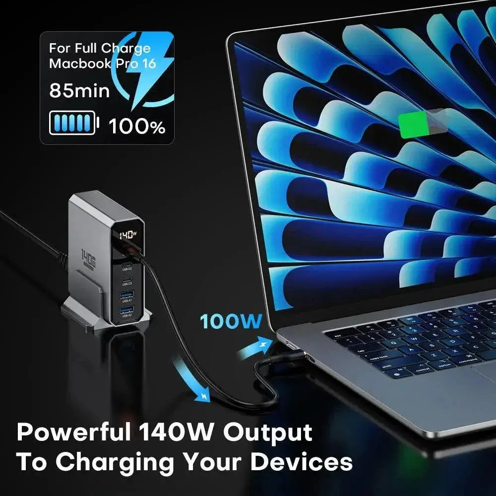 ASOMETECH 140W GaN USB C Charger Five Port Power Hub