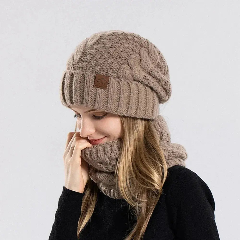Women Knitted Hat Scarf Set For Outdoor Cycling Warmth