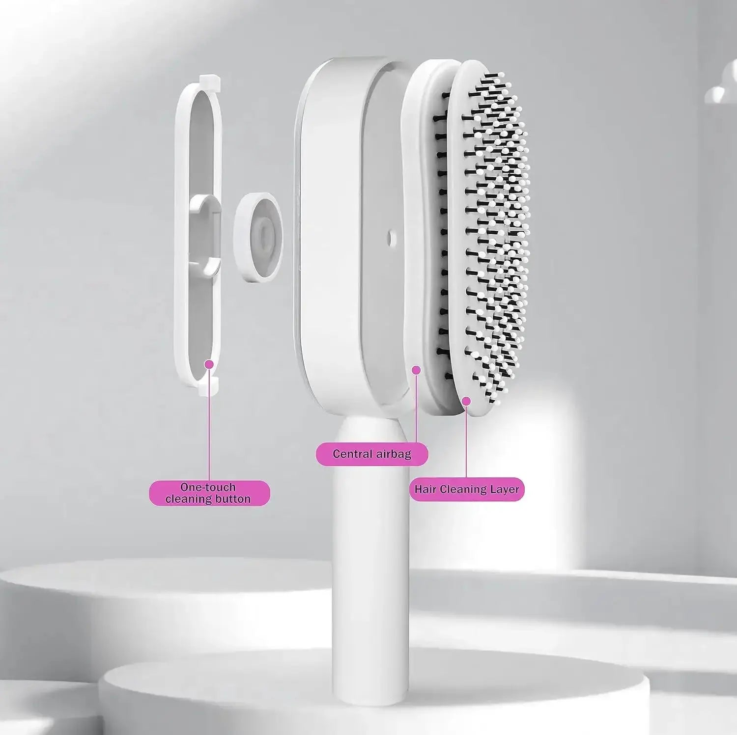 Self Cleaning Hair Brush For Thick Hair With Air Cushion