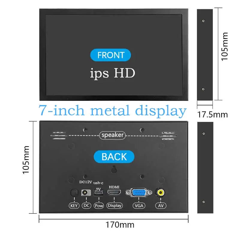 7inch IPS Portable Display HD 1024x600 Screen AV CCTV Monitor For Raspberry Pi HDMI-compatible VGA D-SUB Reversing Camera